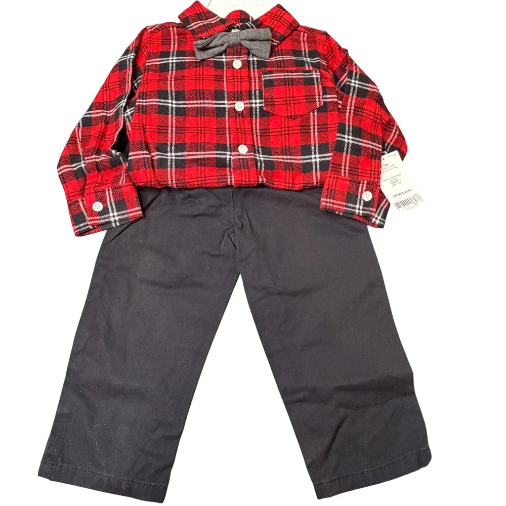 Carters boys 3pc Holiday formal set size 12M Plaid Bodysuit Pants tartan